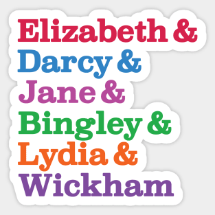 Elizabeth & Darcy & Jane & Bingley & Lydia & Wickham, Jane Austen, Pride & Prejudice Sticker